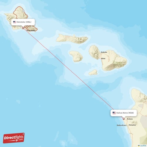 Honolulu - Kailua-Kona direct flight map
