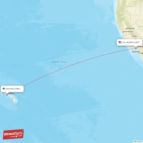 Honolulu - Los Angeles direct flight map