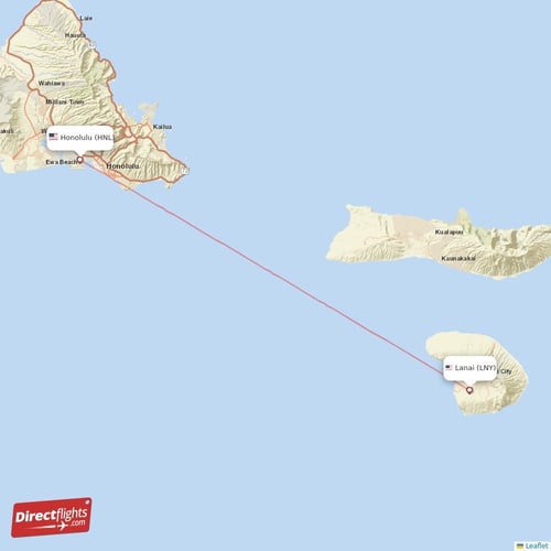 Honolulu - Lanai direct flight map