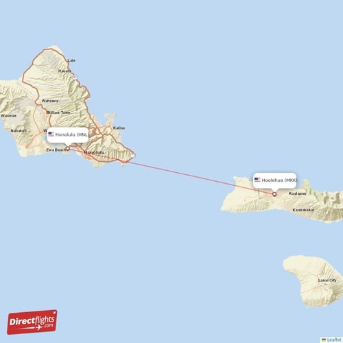 Honolulu - Hoolehua direct flight map