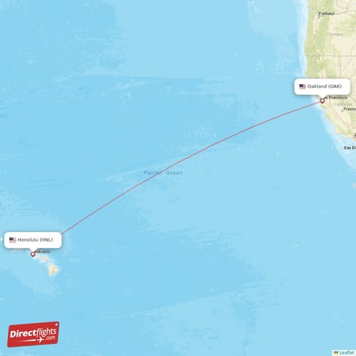 Honolulu - Oakland direct flight map