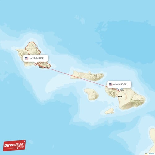 Honolulu - Kahului direct flight map