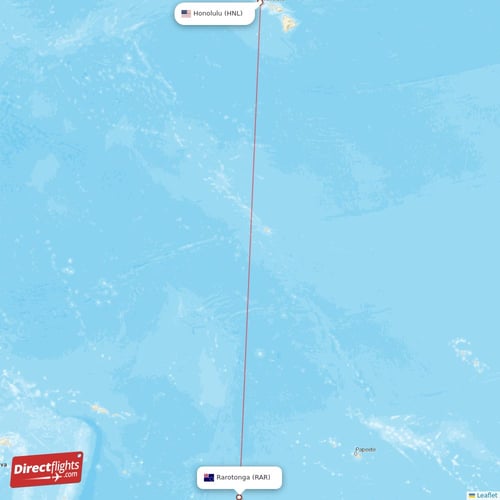 Honolulu - Rarotonga direct flight map