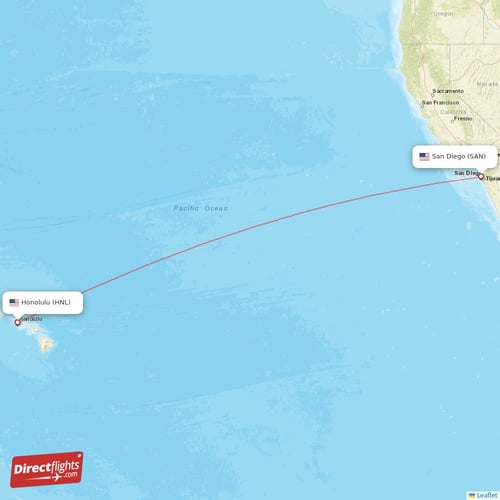 Honolulu - San Diego direct flight map