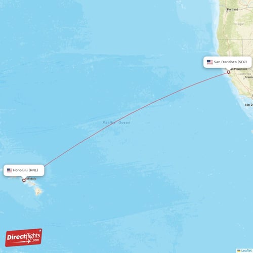 Honolulu - San Francisco direct flight map