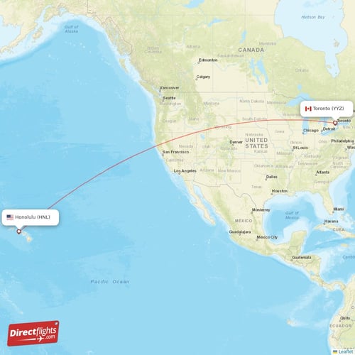 Honolulu - Toronto direct flight map