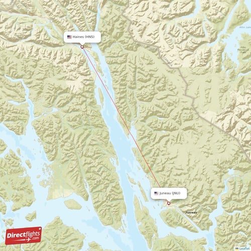 Haines - Juneau direct flight map