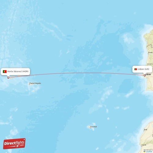 Horta (Azores) - Lisbon direct flight map