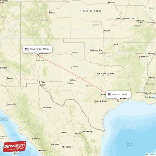 Houston - Albuquerque direct flight map
