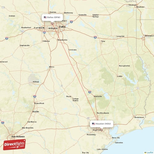 Houston - Dallas direct flight map