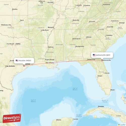 Houston - Jacksonville direct flight map