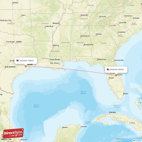 Houston - Orlando direct flight map
