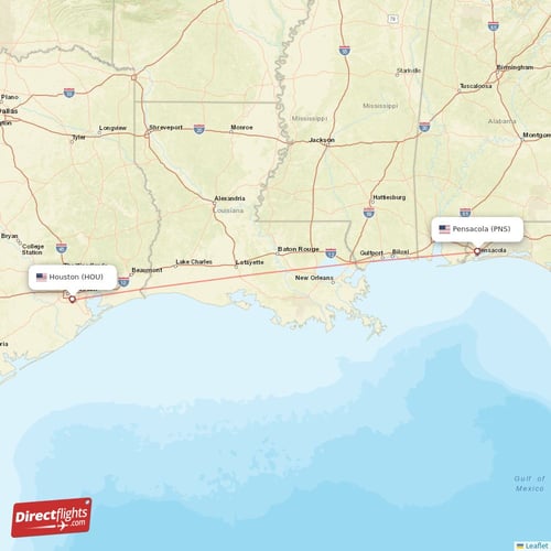 Houston - Pensacola direct flight map