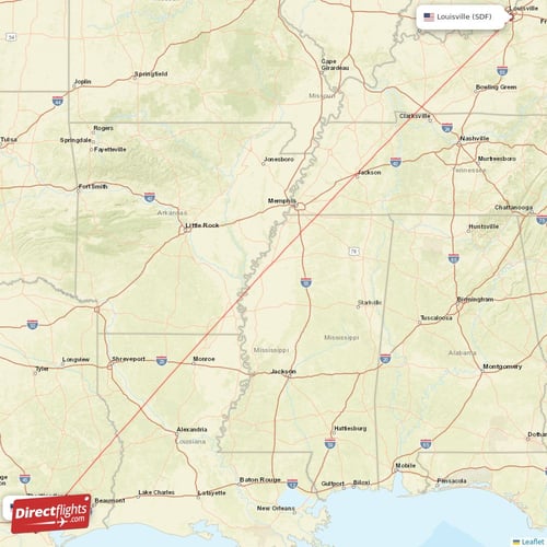 Houston - Louisville direct flight map