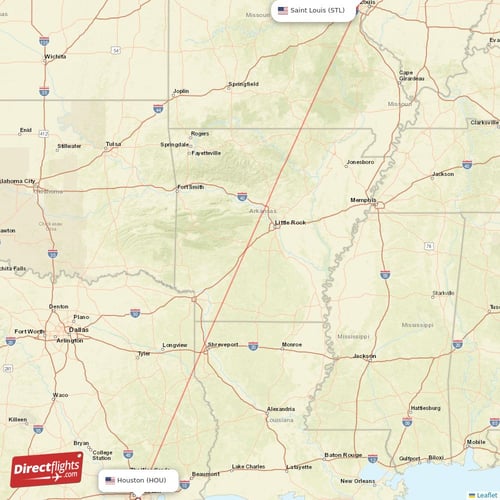 Houston - Saint Louis direct flight map