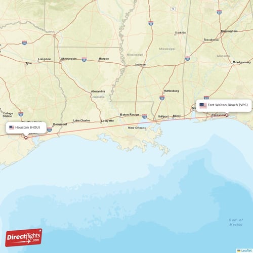 Houston - Fort Walton Beach direct flight map