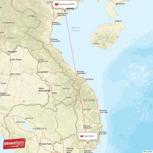 Haiphong - Dalat direct flight map