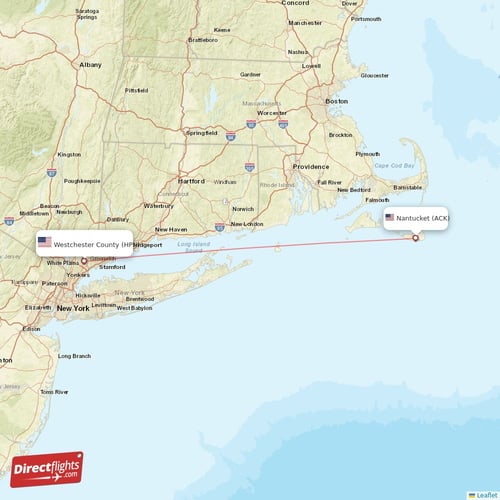 Westchester County - Nantucket direct flight map