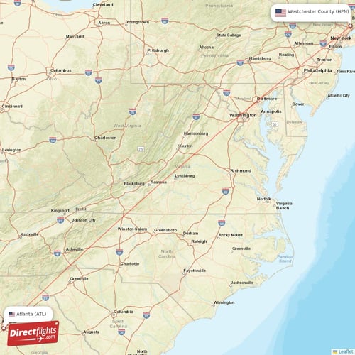 Westchester County - Atlanta direct flight map