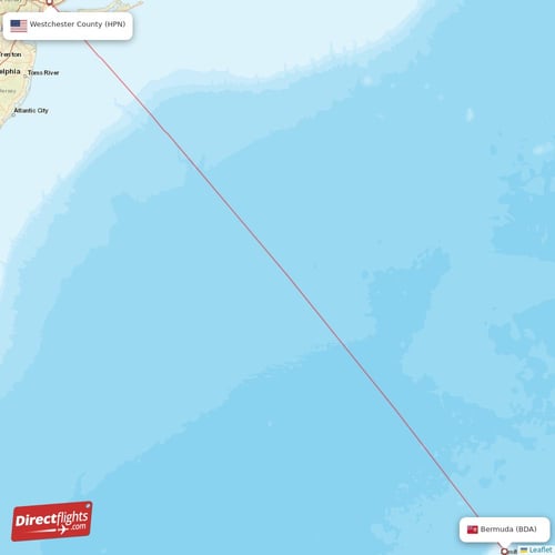 Westchester County - Bermuda direct flight map