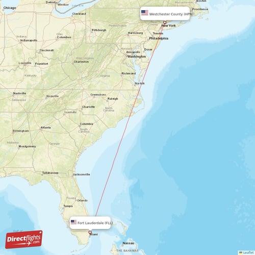Westchester County - Fort Lauderdale direct flight map