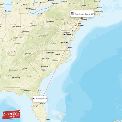 Westchester County - Orlando direct flight map