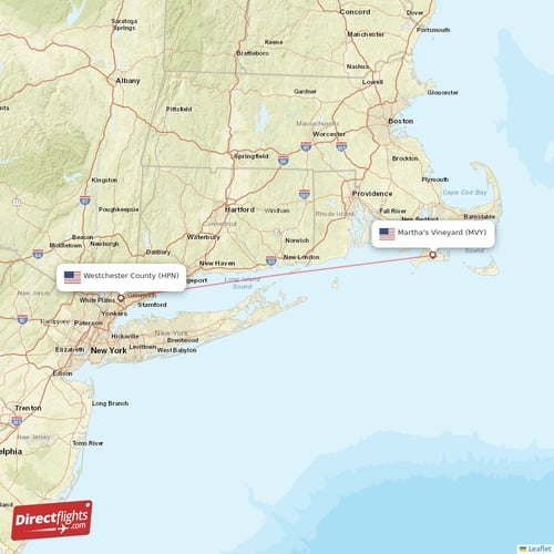 Westchester County - Martha's Vineyard direct flight map