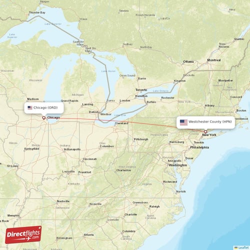 Westchester County - Chicago direct flight map