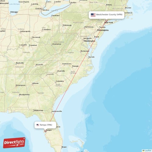 Westchester County - Tampa direct flight map