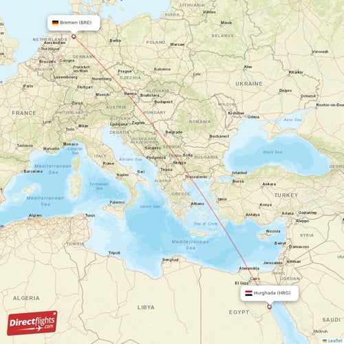 Hurghada - Bremen direct flight map