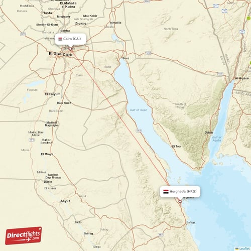 Hurghada - Cairo direct flight map
