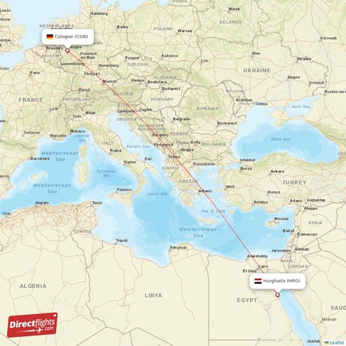 Hurghada - Cologne direct flight map