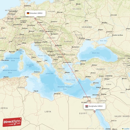 Hurghada - Dresden direct flight map