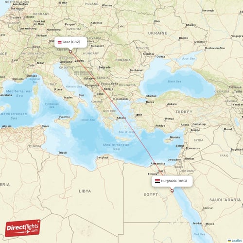 Hurghada - Graz direct flight map