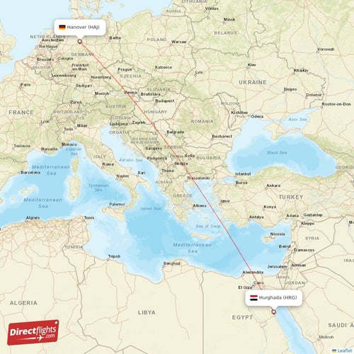 Hurghada - Hanover direct flight map