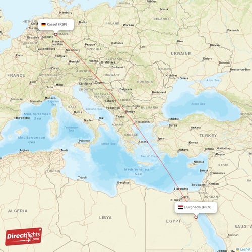 Hurghada - Kassel direct flight map
