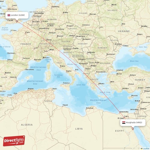 Hurghada - London direct flight map