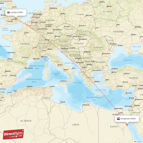 Hurghada - London direct flight map
