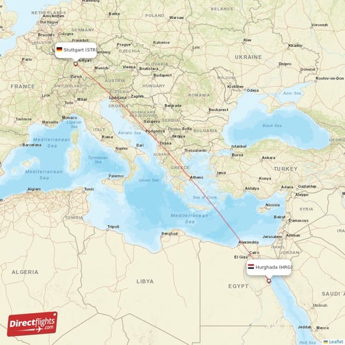 Hurghada - Stuttgart direct flight map