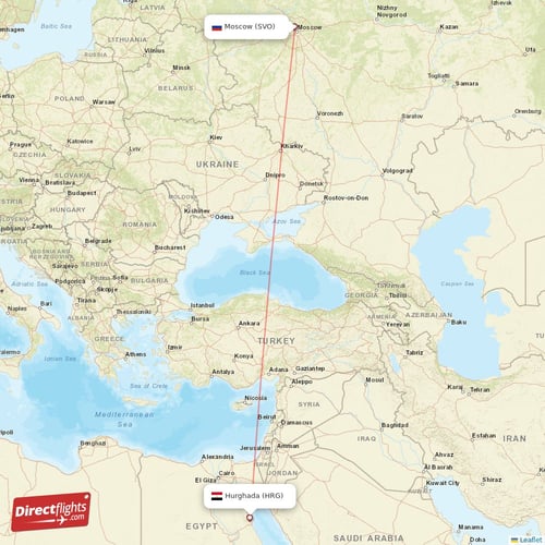 Hurghada - Moscow direct flight map