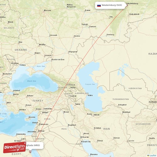 Hurghada - Yekaterinburg direct flight map
