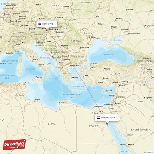 Hurghada - Vienna direct flight map