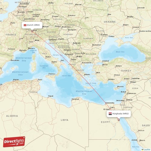 Hurghada - Zurich direct flight map