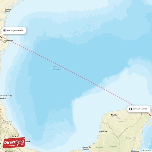 Harlingen - Cancun direct flight map