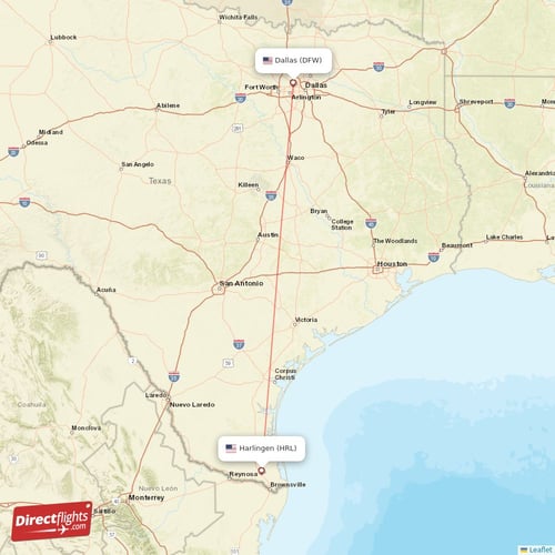 Harlingen - Dallas direct flight map