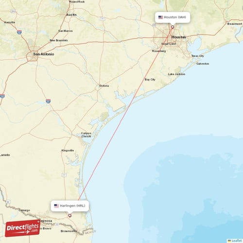 Harlingen - Houston direct flight map