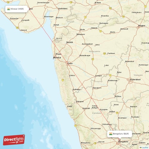 Hirasar - Bengaluru direct flight map