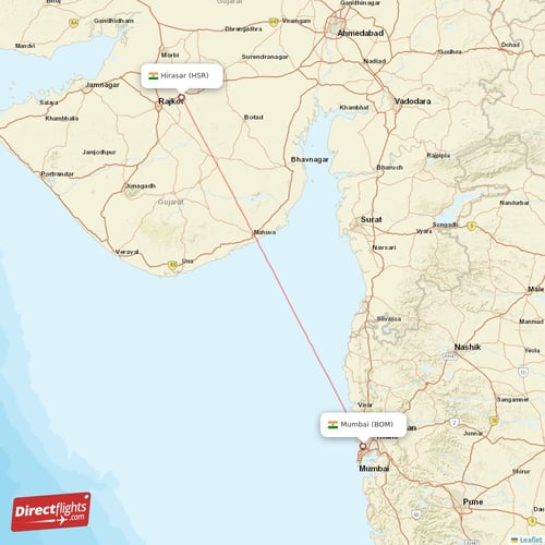 Hirasar - Mumbai direct flight map
