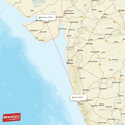 Hirasar - Goa direct flight map