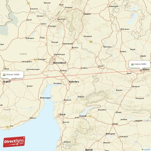 Hirasar - Indore direct flight map
